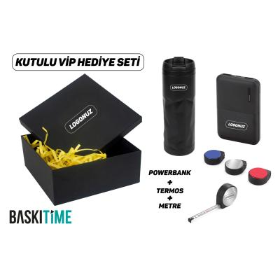 Kutulu Powerbank Metre Termos Hediye Seti